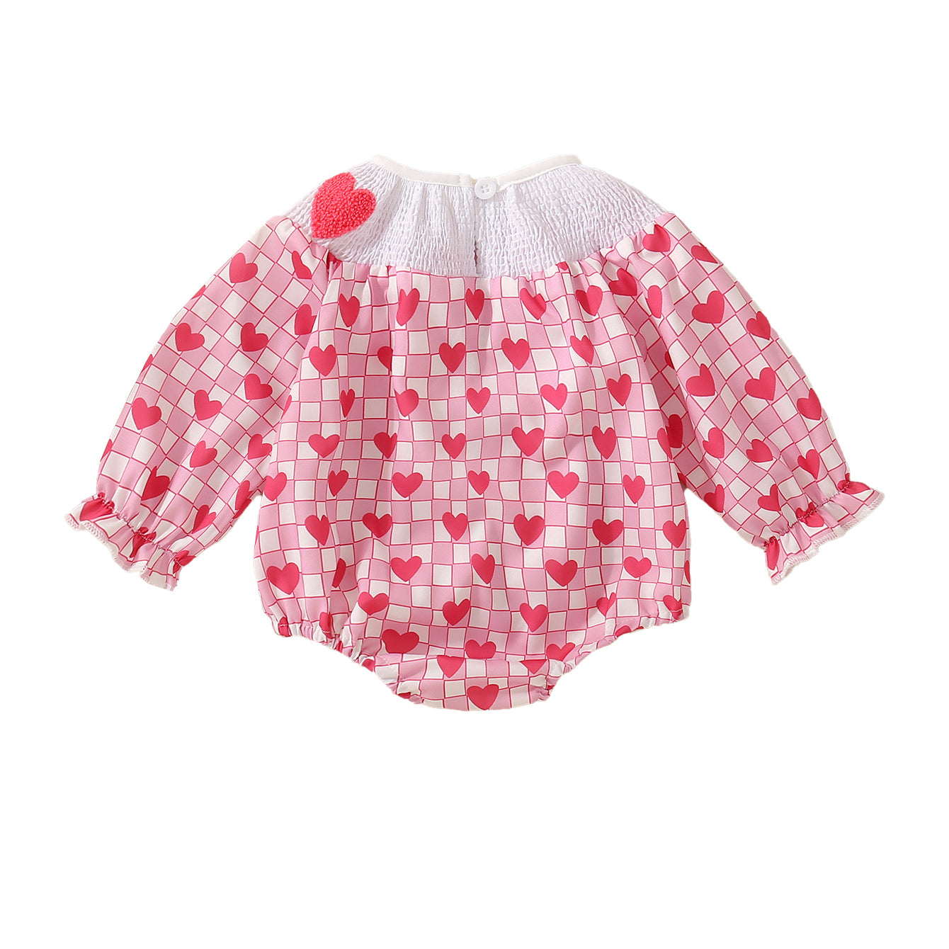 （Pre Order）Toddler Girls Valentine's Day Chenille Patches Smocked Romper