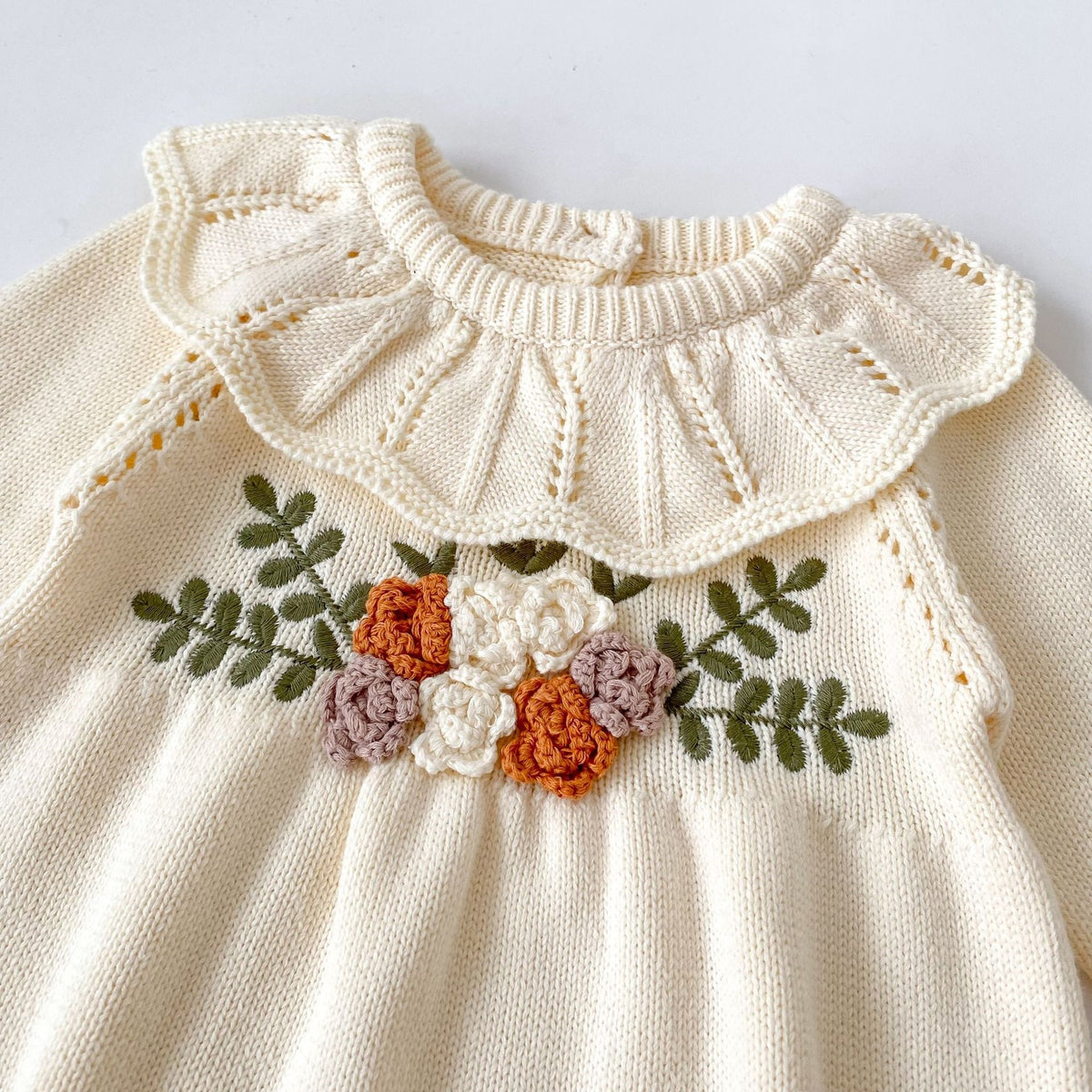 （Pre Order 2 Weeks）Toddler Girls Fall Embroidery Knitted Romper