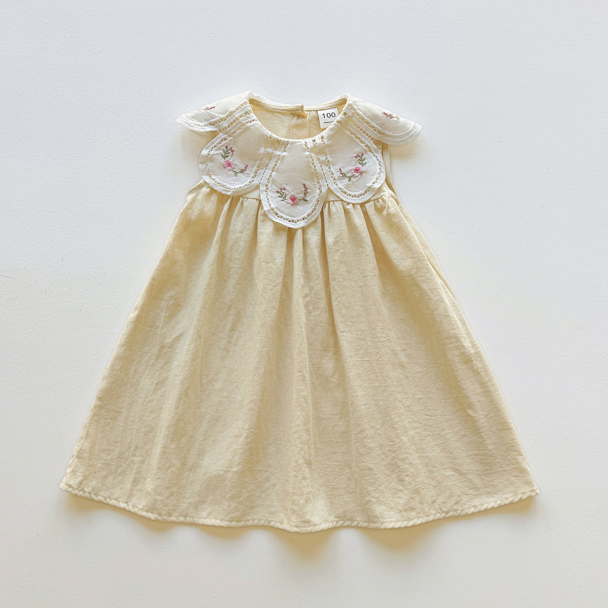 （In Production）Girls Spring&Summer Floral Embroidery Petal Collar Dress