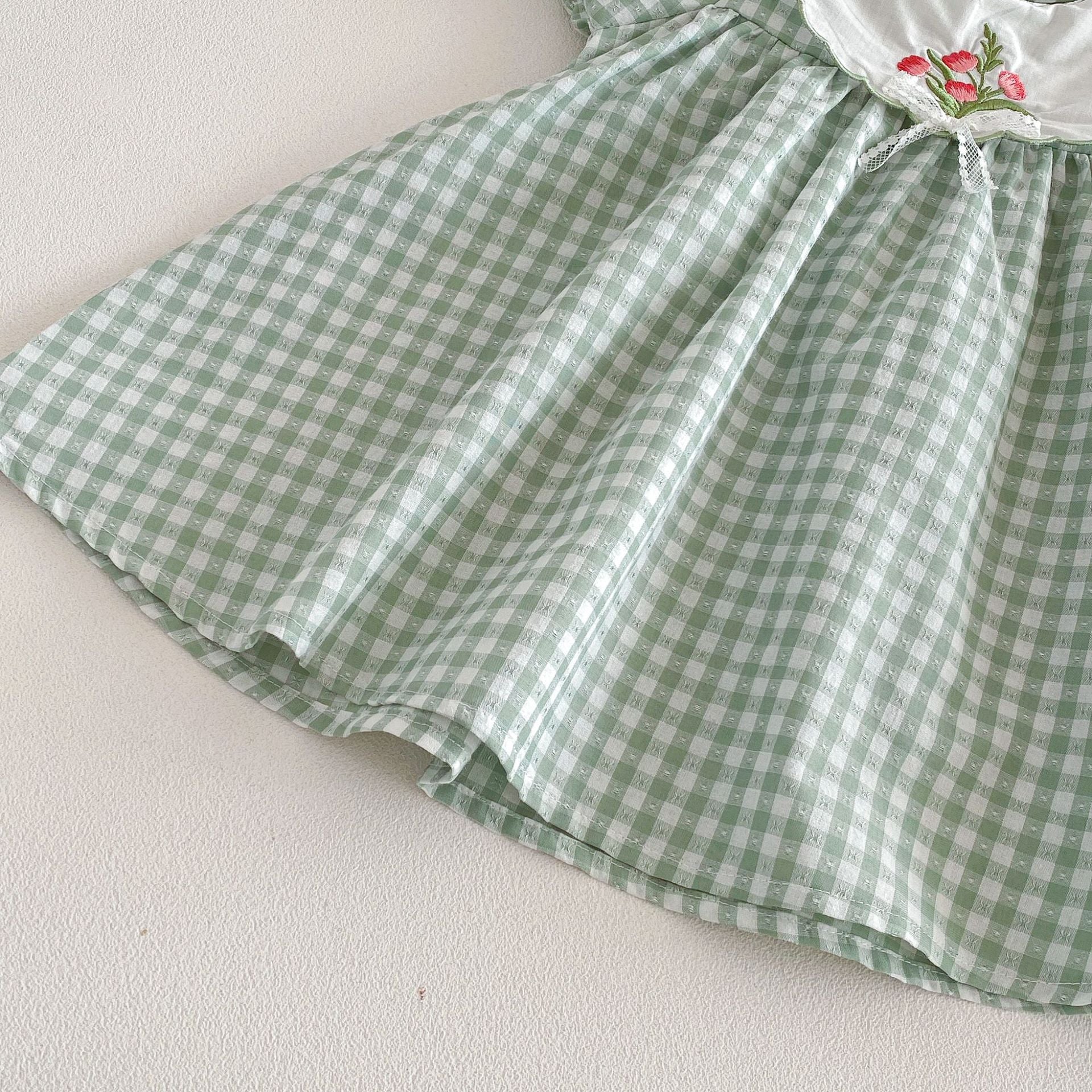 （In Production）Sisters Summer Floral Embroidery Scallop Collar Dress&Romper