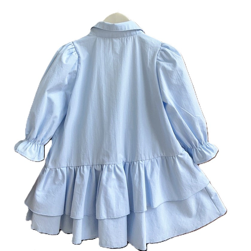 （In Production）Girls Fall&Winter Baby Blue Ruffle Dress