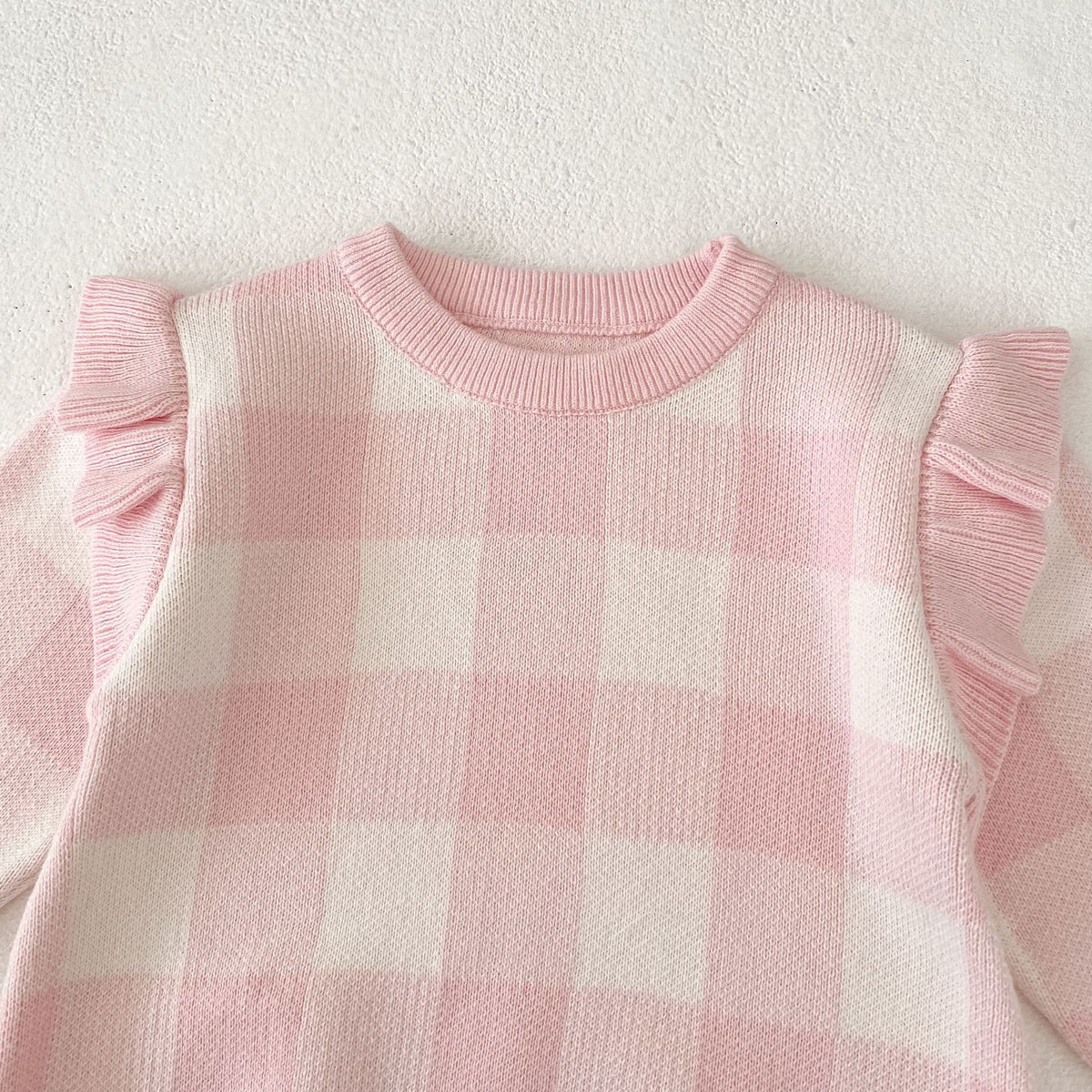 （Pre Order 2 Weeks）Toddler Girls Fall Knitted Plaid Sweater Romper