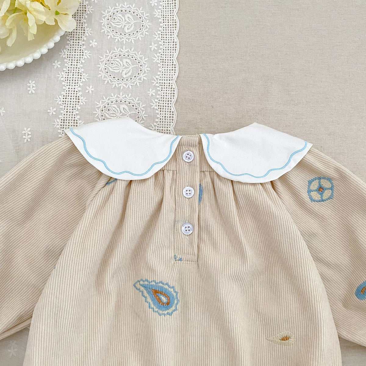 （Pre Order 2 Weeks）Sisters Fall Embroidery corduroy Dress&Romper