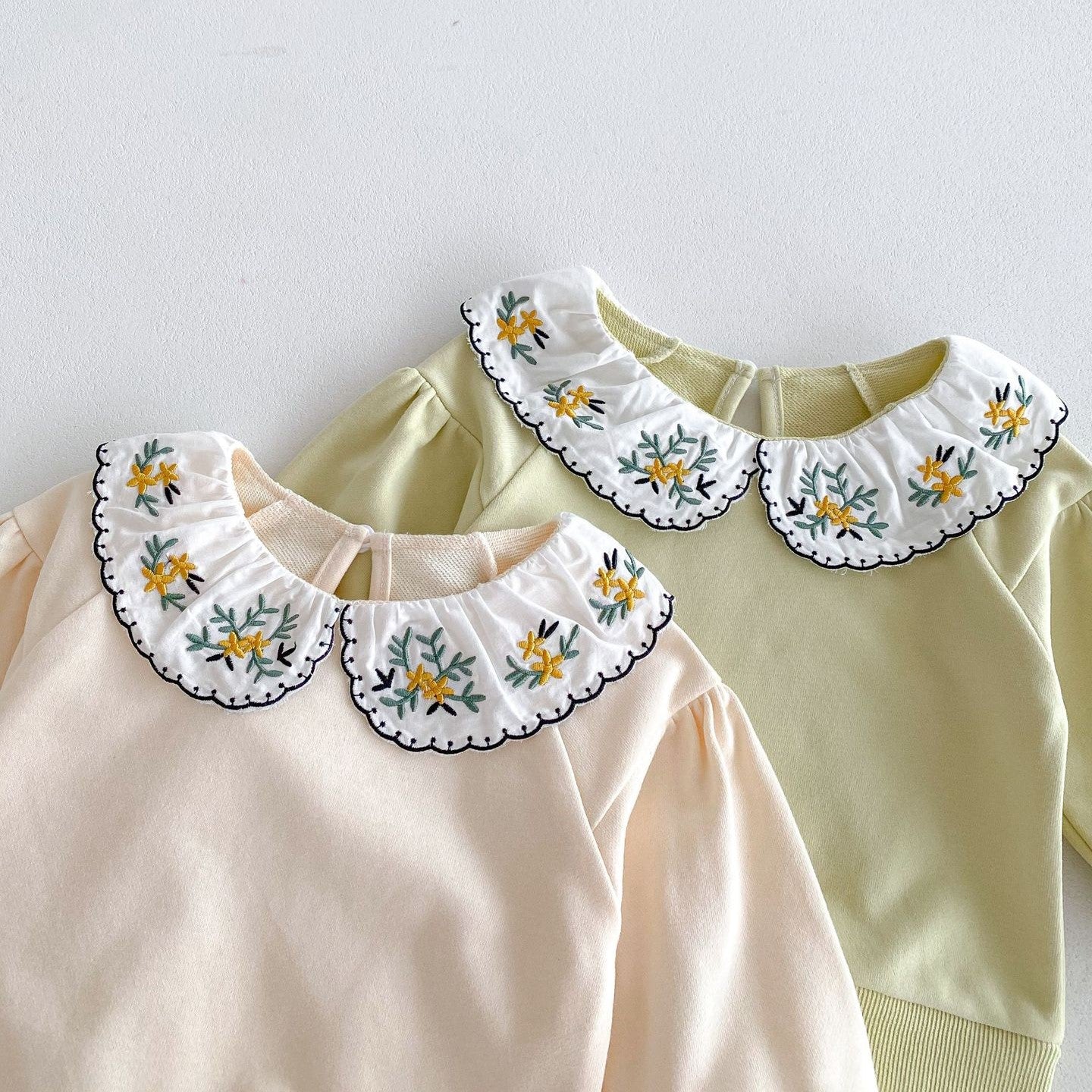 （In Production）Girls Fall Floral Embroidery Sweatshirt Set