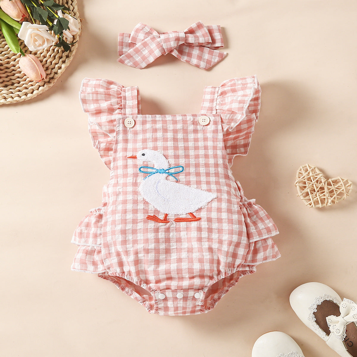 （In Production）Toddler Girls Spring&Summer Goose Chenille Patches Romper