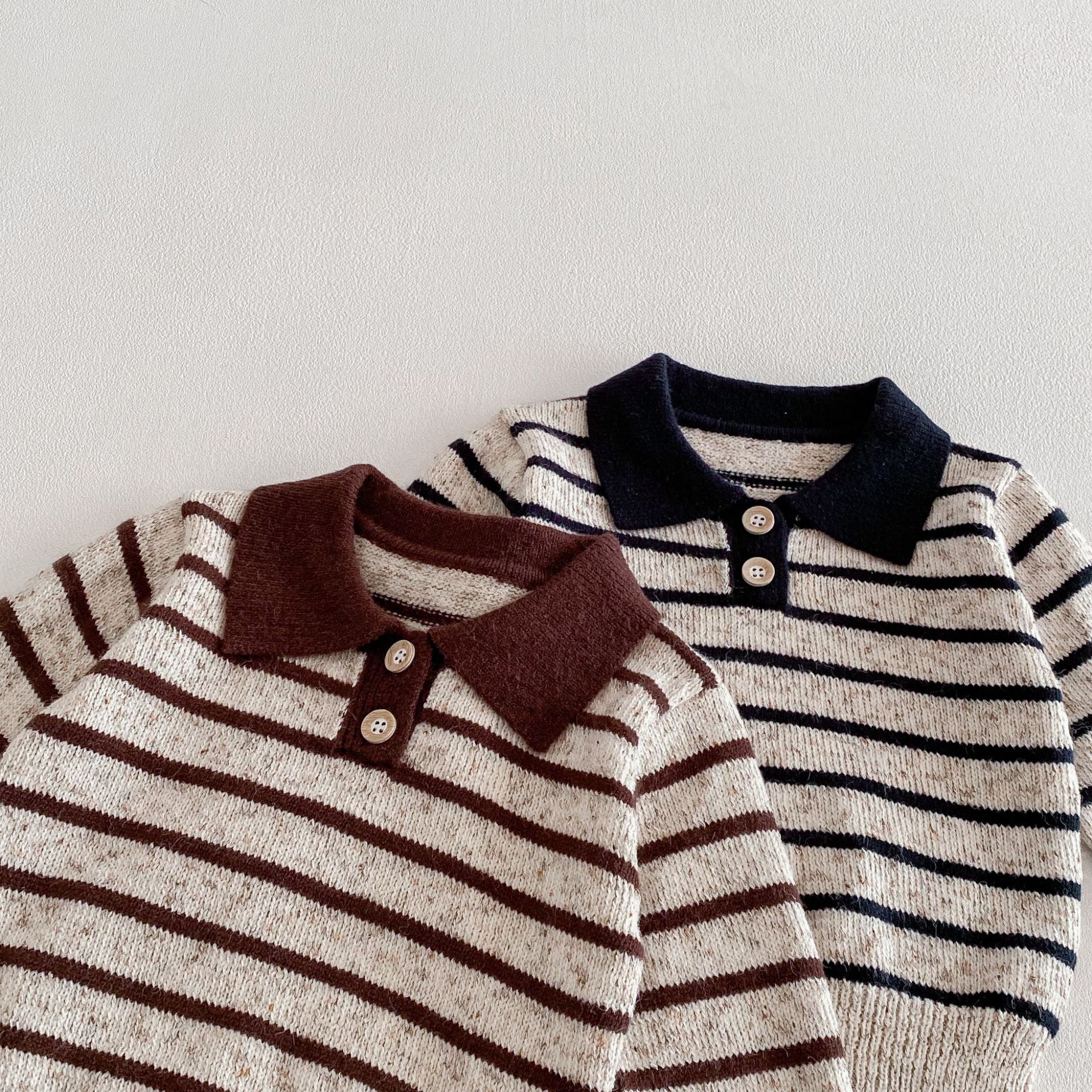 （Pre Order 2 Weeks）Unisex Fall Stripe Polo-neck Knitted Sweater