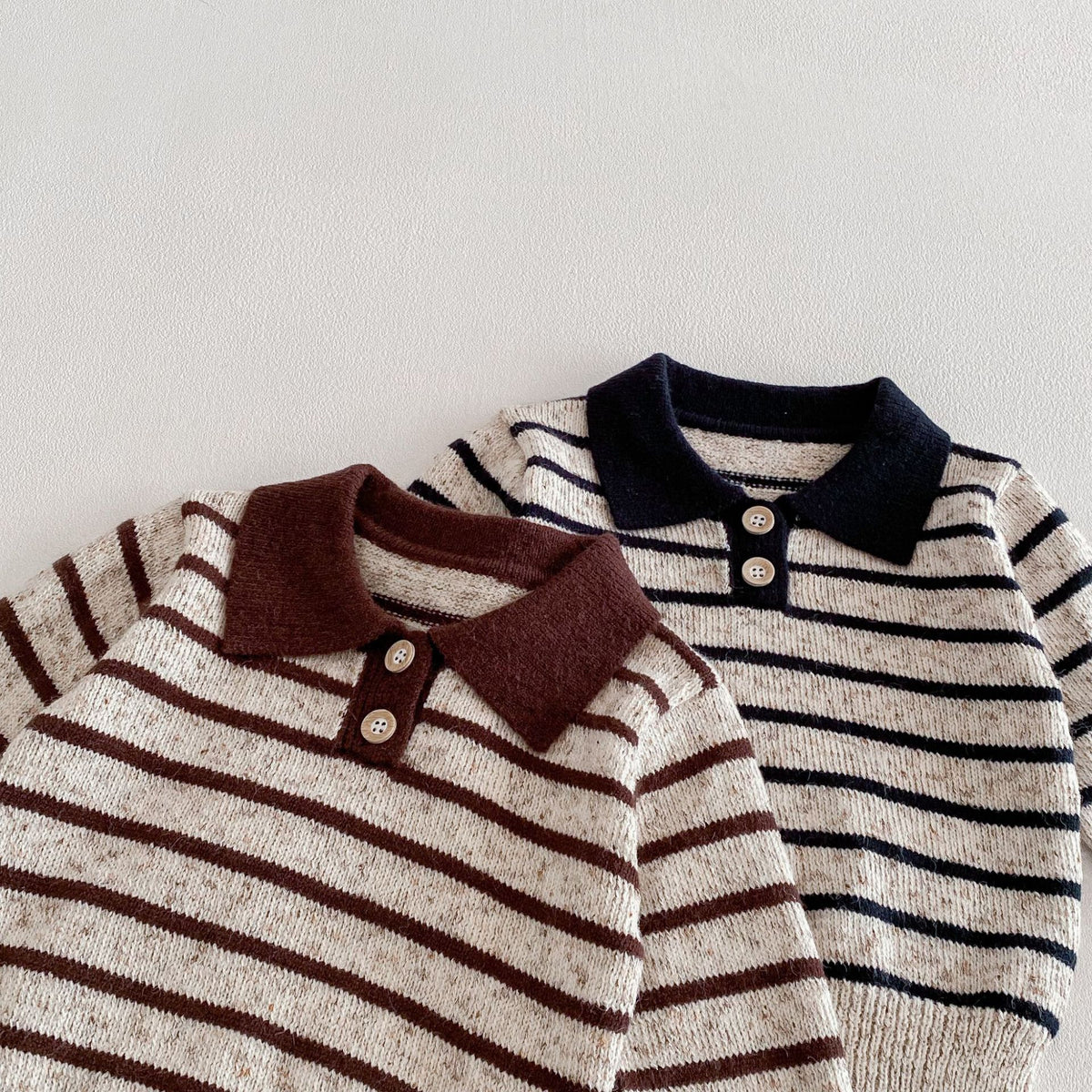 （Pre Order 2 Weeks）Unisex Fall Polo Collar Striped Knit Sweater