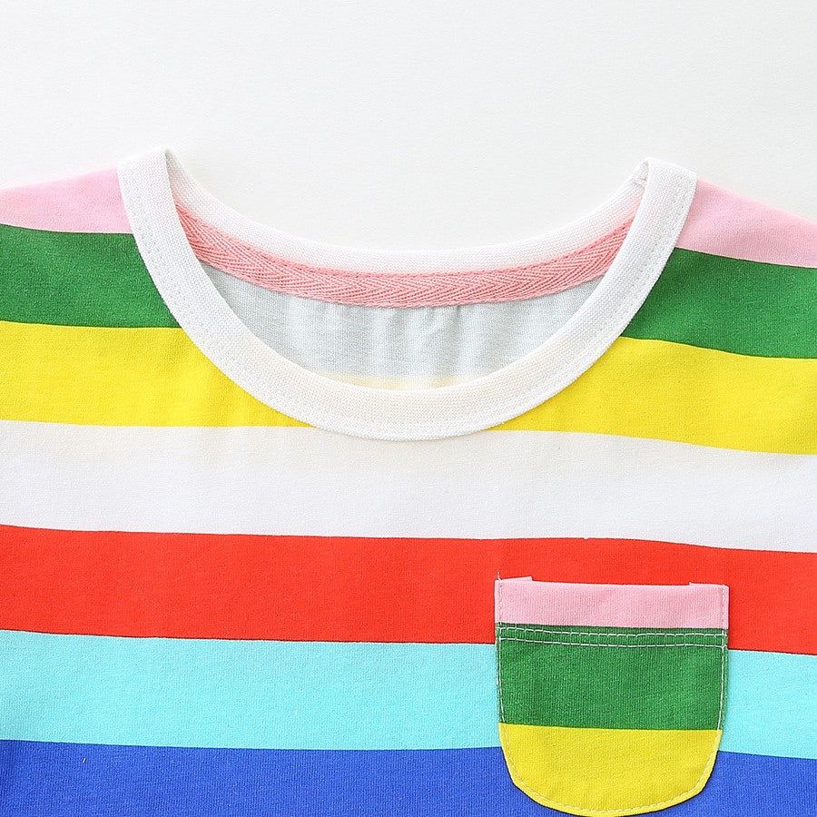 （In Production）Girls Spring&Summer Rainbow Stripe Cotton Dress
