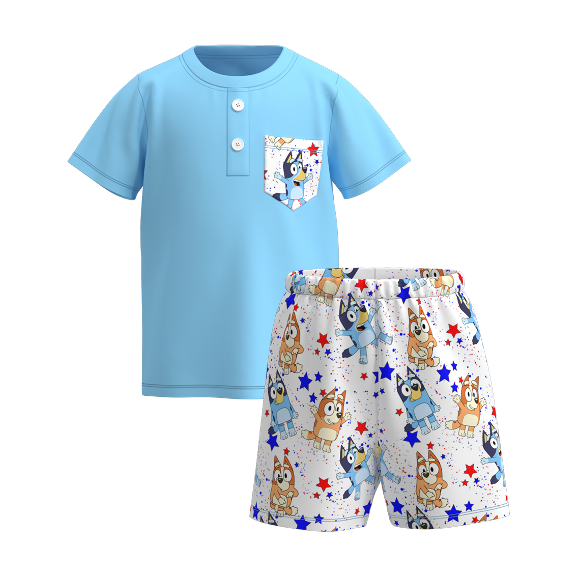 （Pre Order）Boys Summer Buley Print Pocket Short Set