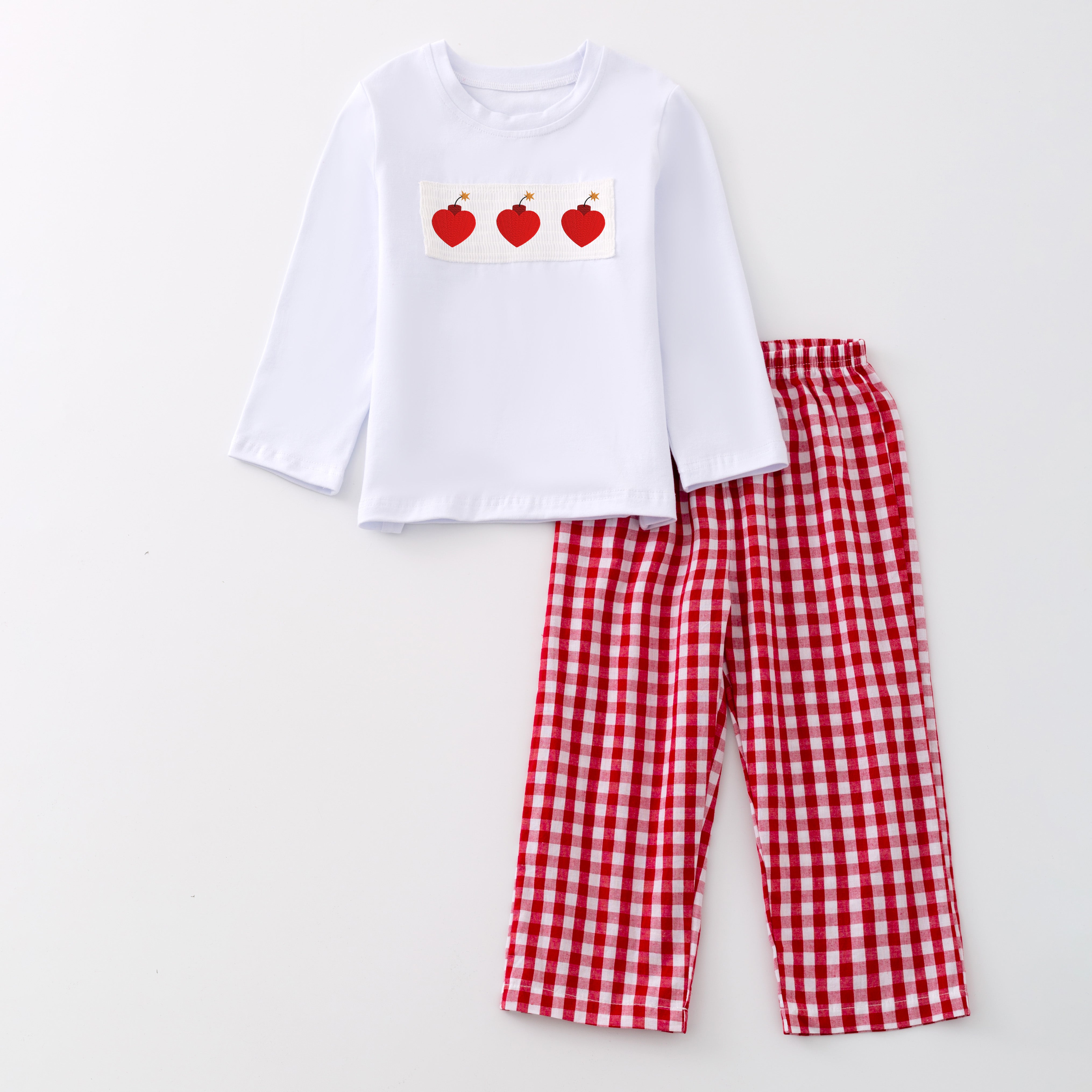 （Pre Order）Girls and Boys Valentine's Day Embroidery Smocked Dress Romper Outfit