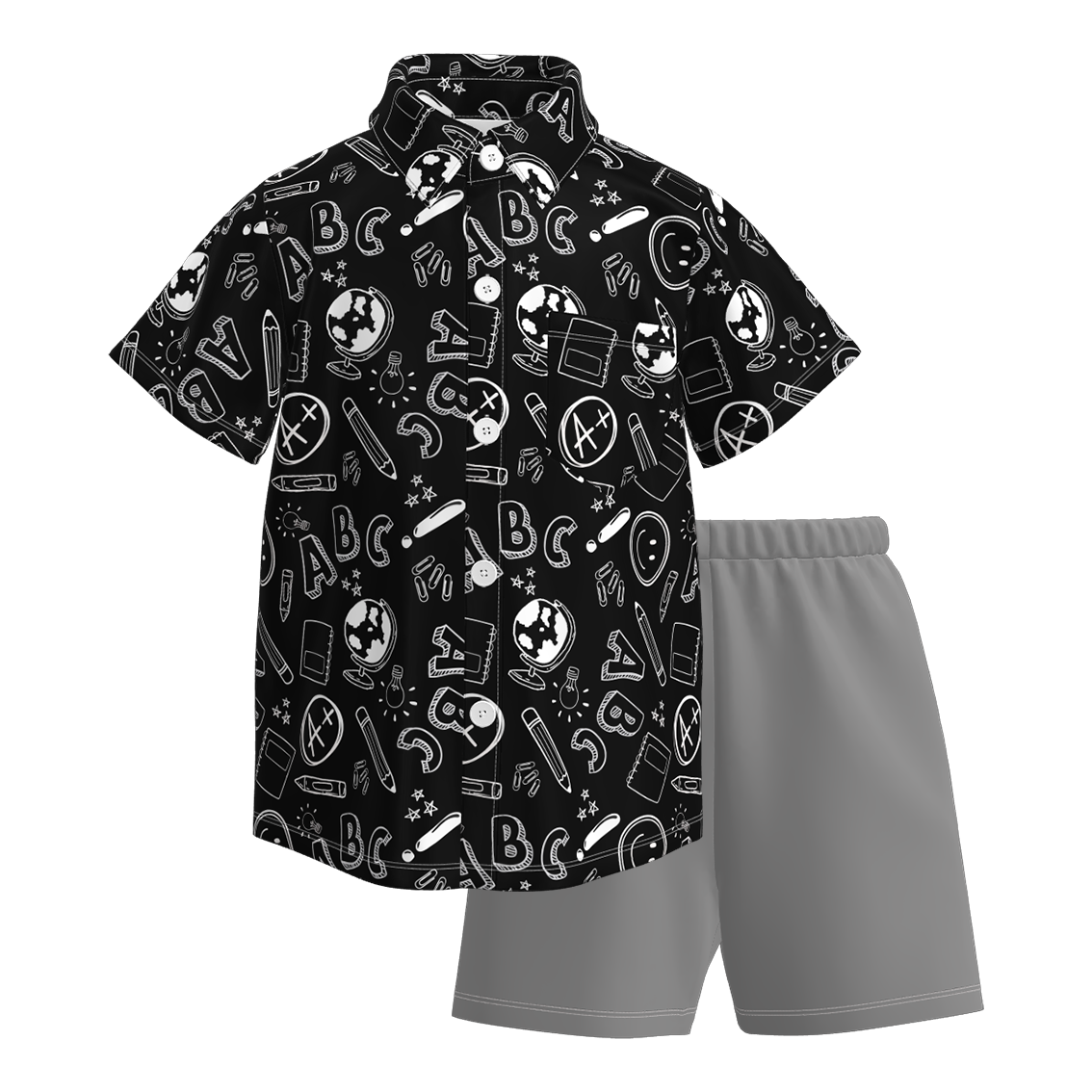 （Pre Order）Boys Summer Back To School Print Four-way Stretch Shirt Set