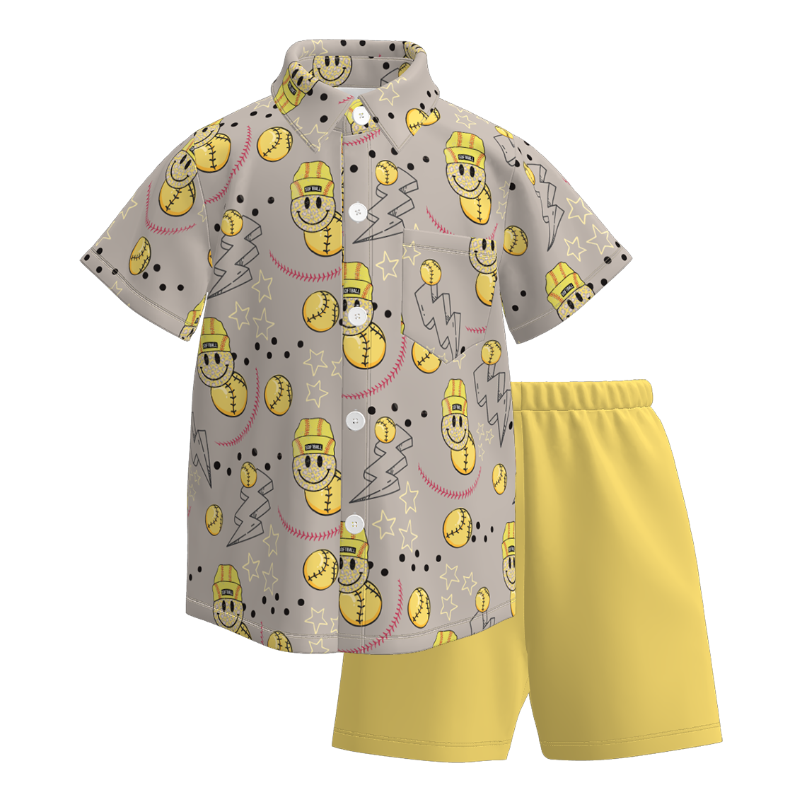 （Pre Order）Boys Summer Back To School Print Four-way Stretch Shirt Set