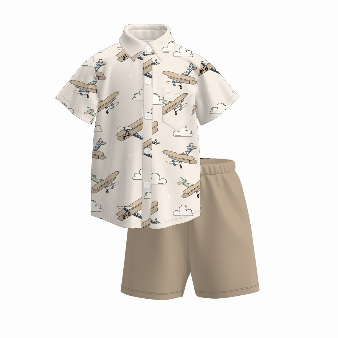 （Pre Order）Boys Spring and Summer Print Four-way Stretch Shirt Set
