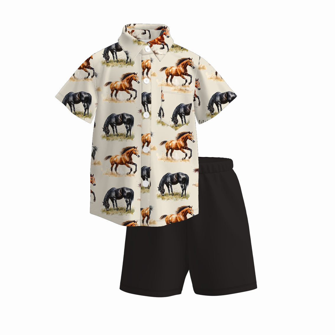 （Pre Order）Boys Spring and Summer Print Four-way Stretch Shirt Set