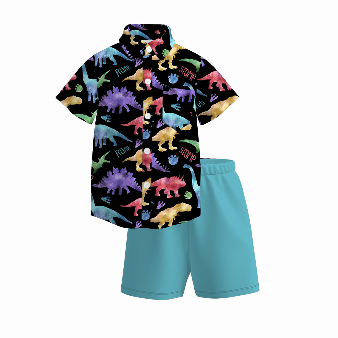 （Pre Order）Boys Spring and Summer Print Four-way Stretch Shirt Set
