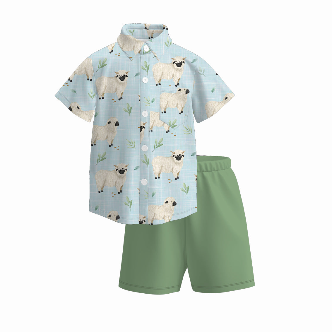 （Pre Order）Boys Spring and Summer Print Four-way Stretch Shirt Set