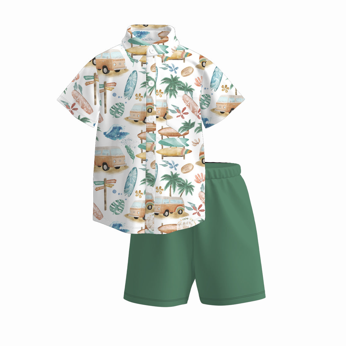 （Pre Order）Boys Spring and Summer Print Four-way Stretch Shirt Set
