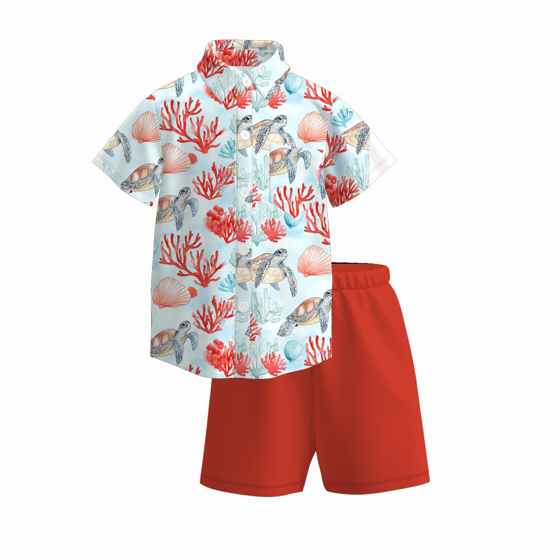 （Pre Order）Boys Spring and Summer Print Four-way Stretch Shirt Set