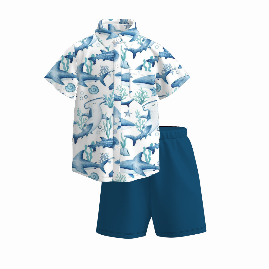 （Pre Order）Boys Spring and Summer Print Four-way Stretch Shirt Set