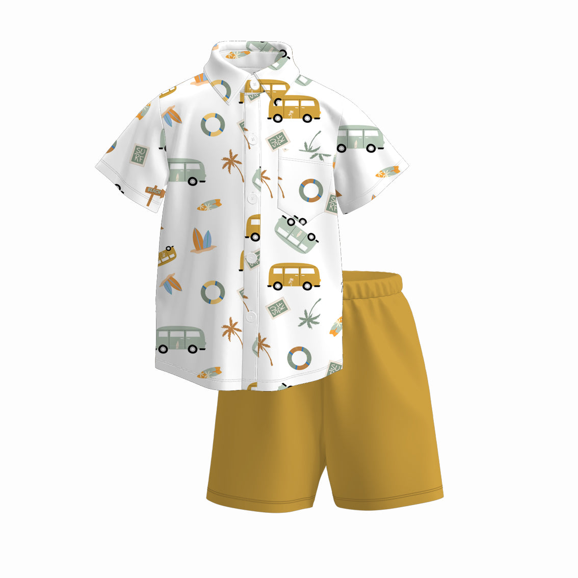 （Pre Order）Boys Spring and Summer Print Four-way Stretch Shirt Set