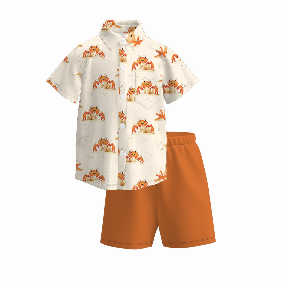 （Pre Order）Boys Spring and Summer Print Four-way Stretch Shirt Set