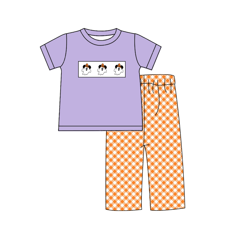 （Pre Order）Family Halloween Ghost Embroidery Smocked Dress,Set＆Romper