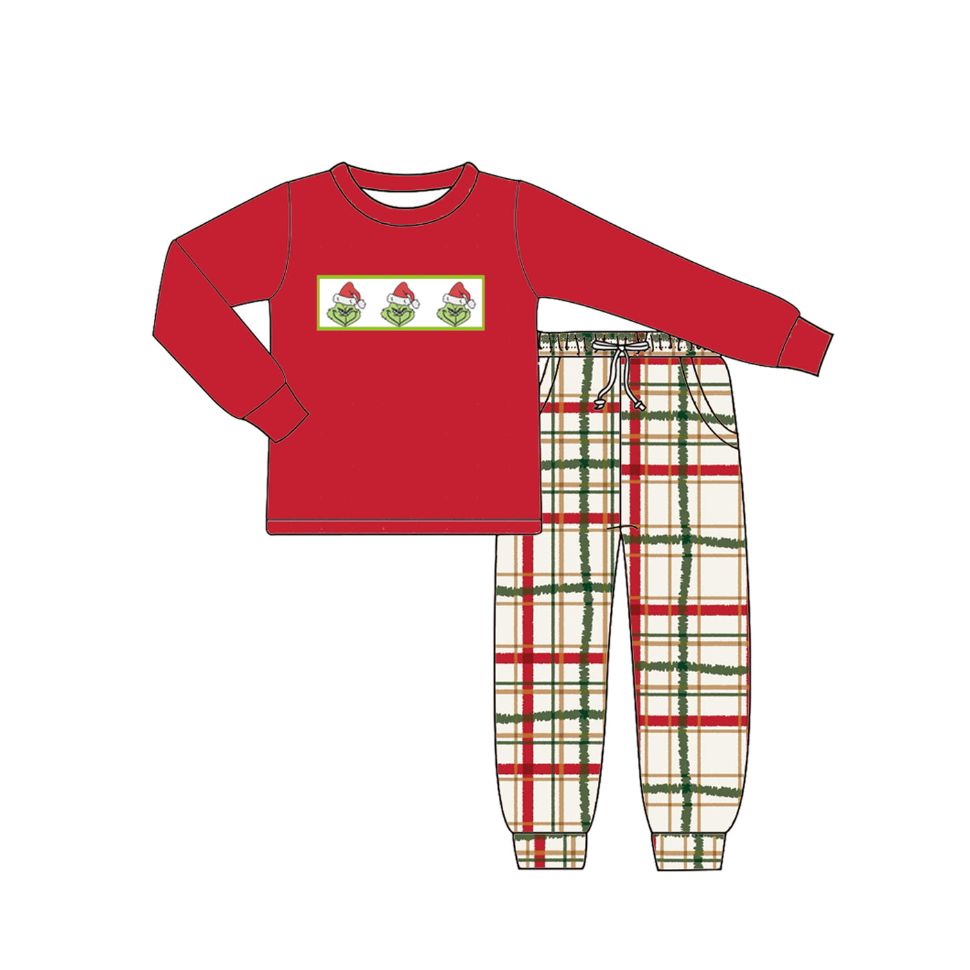 （Pre Order）Family Christmas Cartoon Embroidery Smocked Dress,Set＆Romper