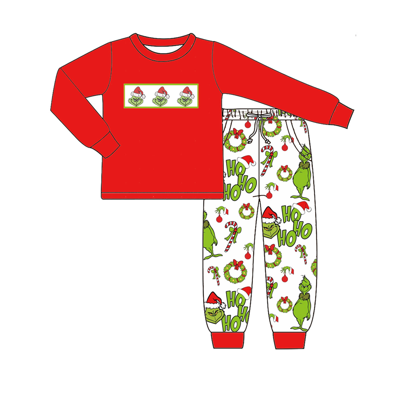 （Pre Order）Family Christmas Cartoon Embroidery Smocked Dress,Set＆Romper