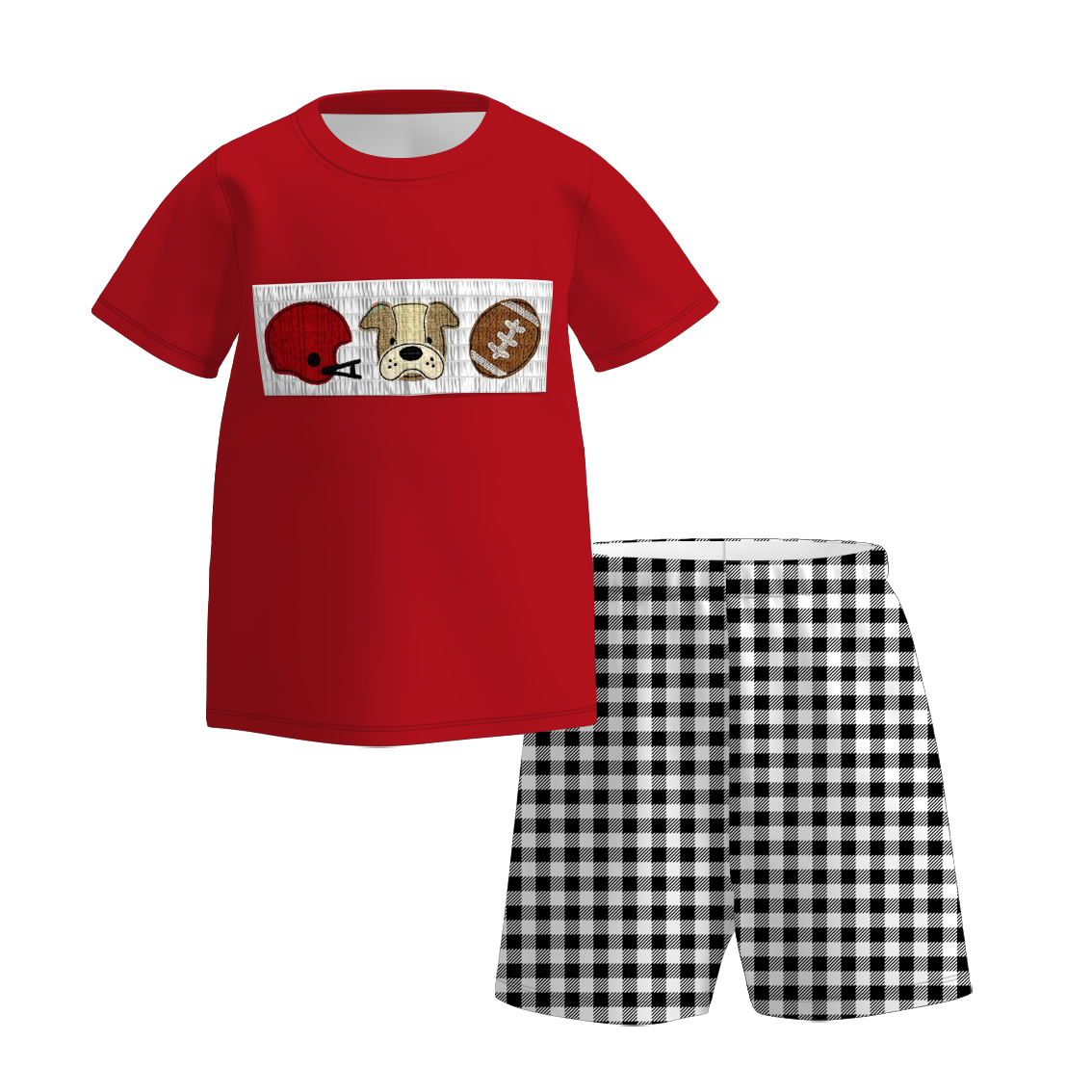 （Pre Order）Family Football Georgia Embroidery Smocked Dress,Set&Romper