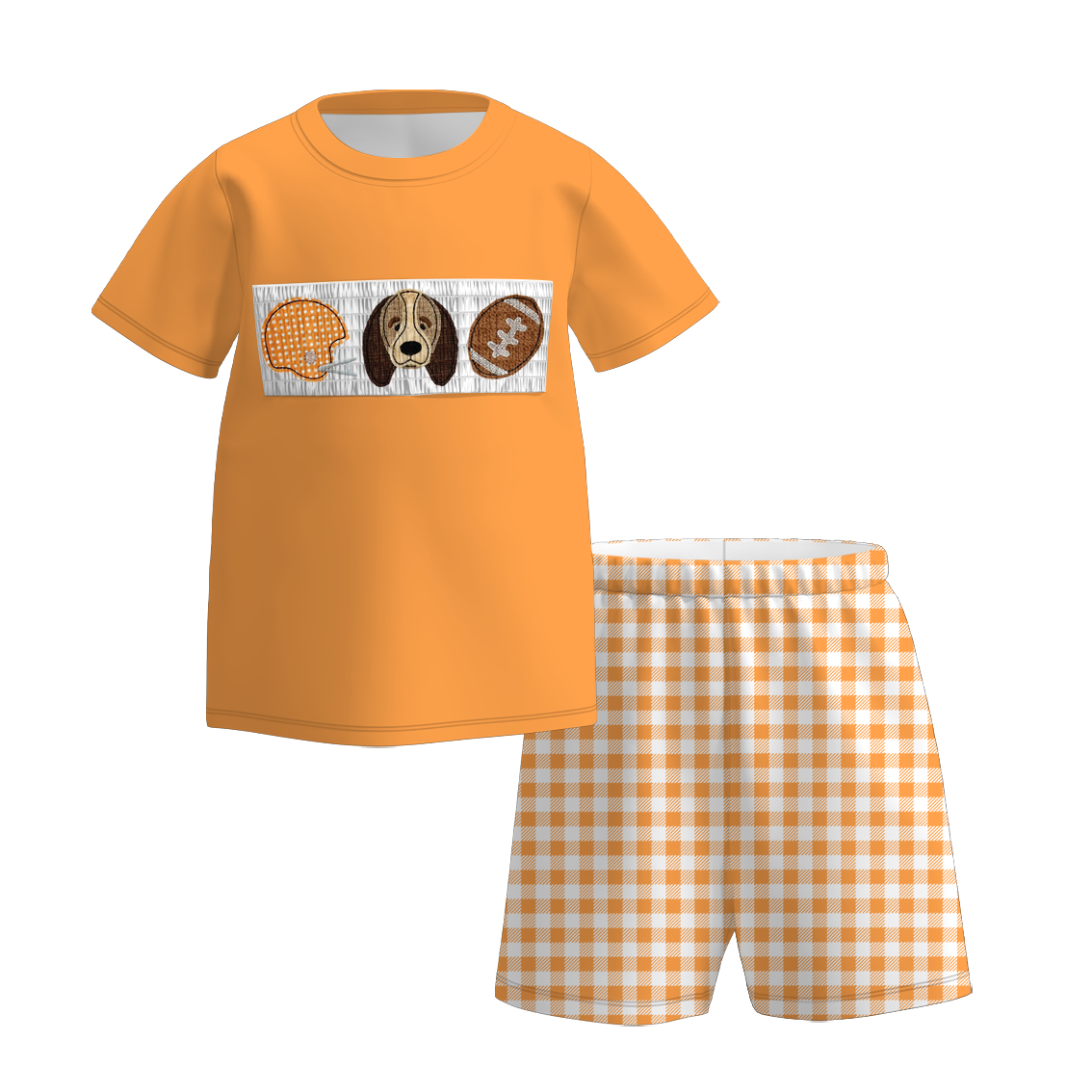 （Pre Order）Family Football Tennesses Embroidery Smocked Dress,Set&Romper