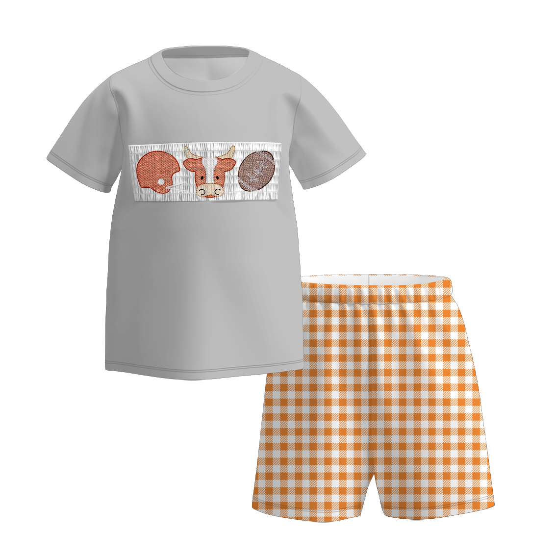（Pre Order）Family Football Texas Embroidery Smocked Dress,Set&Romper