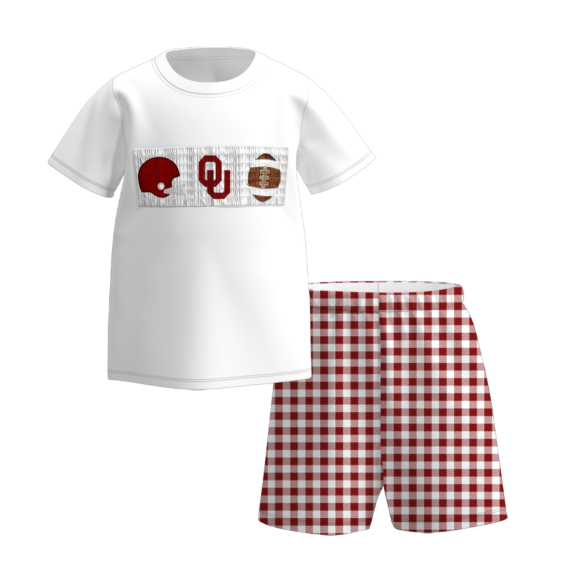 （Pre Order）Family Football Oklahoma Sooners Embroidery Smocked Dress,Set&Romper