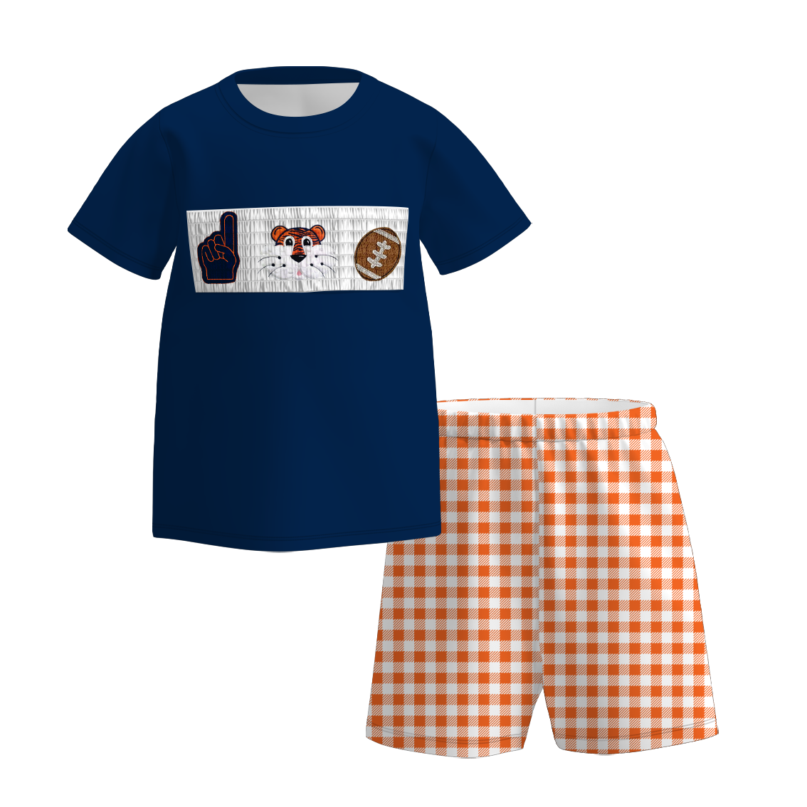 （Pre Order）Family Football Auburn Tigers Embroidery Smocked Dress,Set&Romper