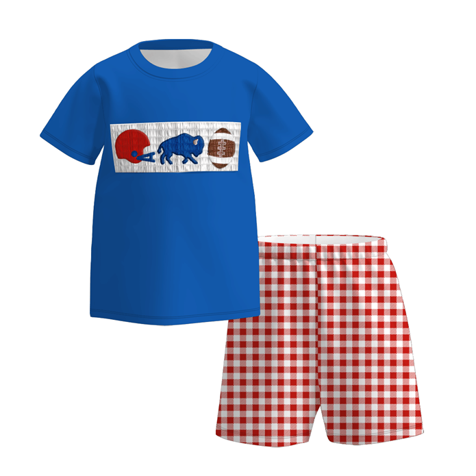 （Pre Order）Family Football Buffalo Bills Embroidery Smocked Dress,Set&Romper