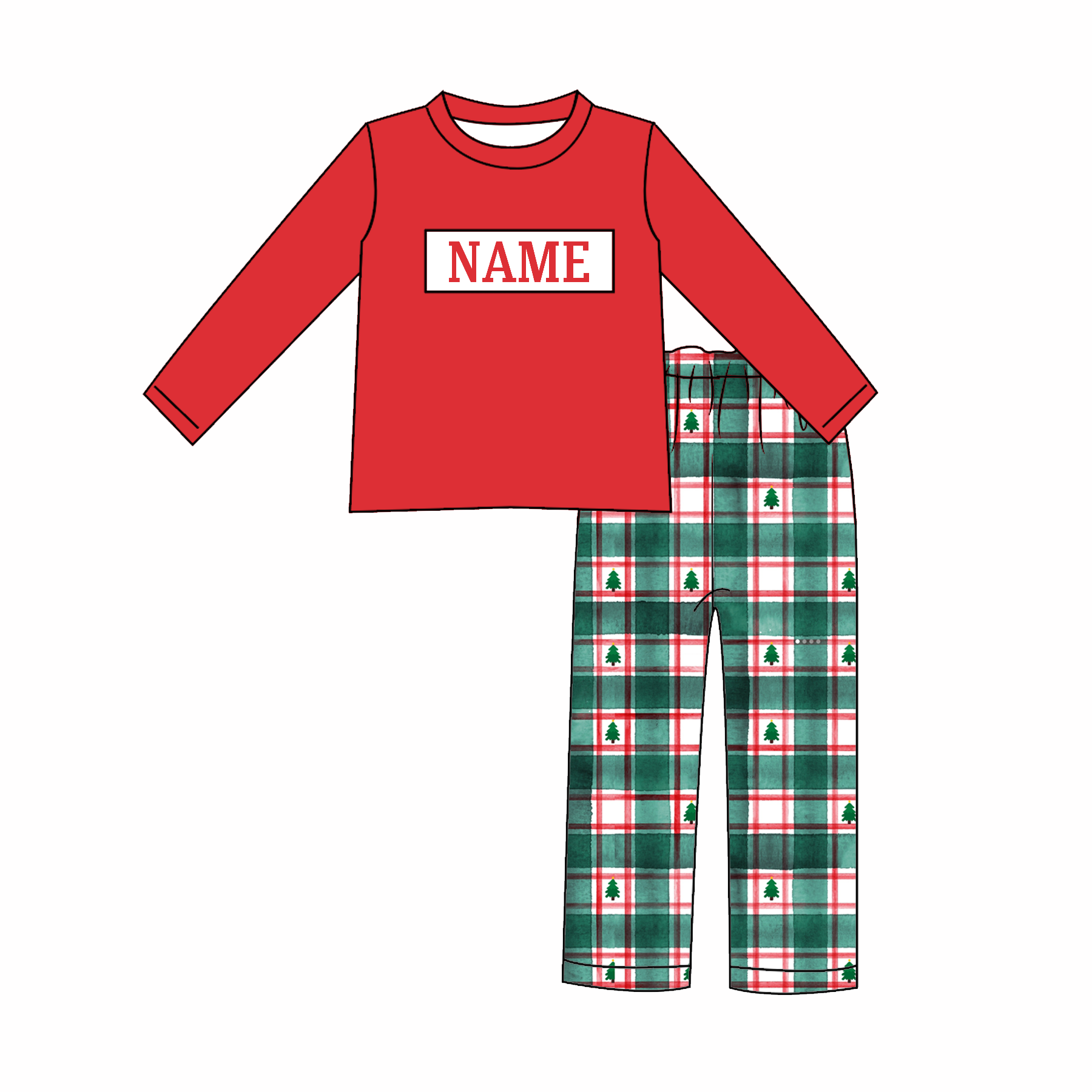 （Pre Order）Family Christmas Plaid Embroidery Smocked Dress,Set&Romper
