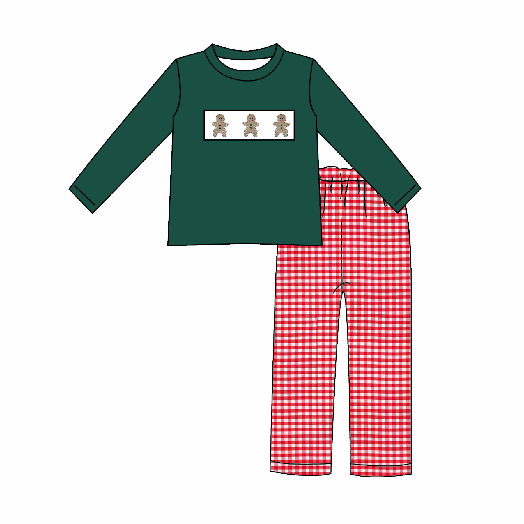 （Pre Order）Family Christmas Gingerbread Embroidery Smocked Dress,Set&Romper