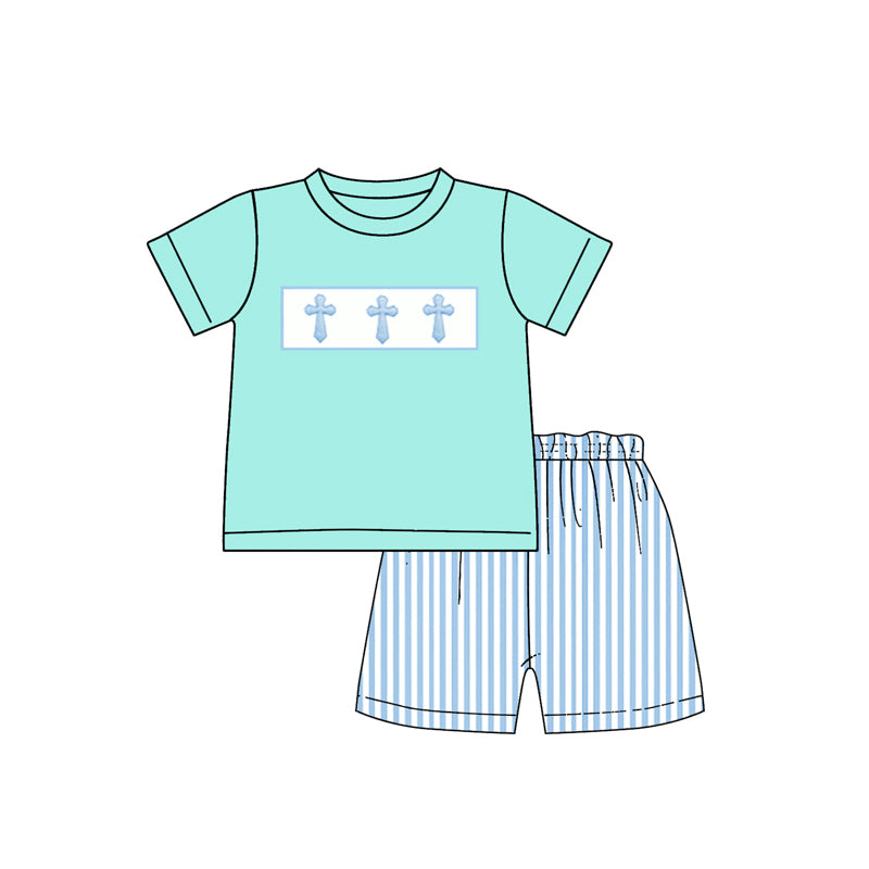 （Pre Order）Siblings Easter Cross Embroidery Smocked Dress,Set&Romper