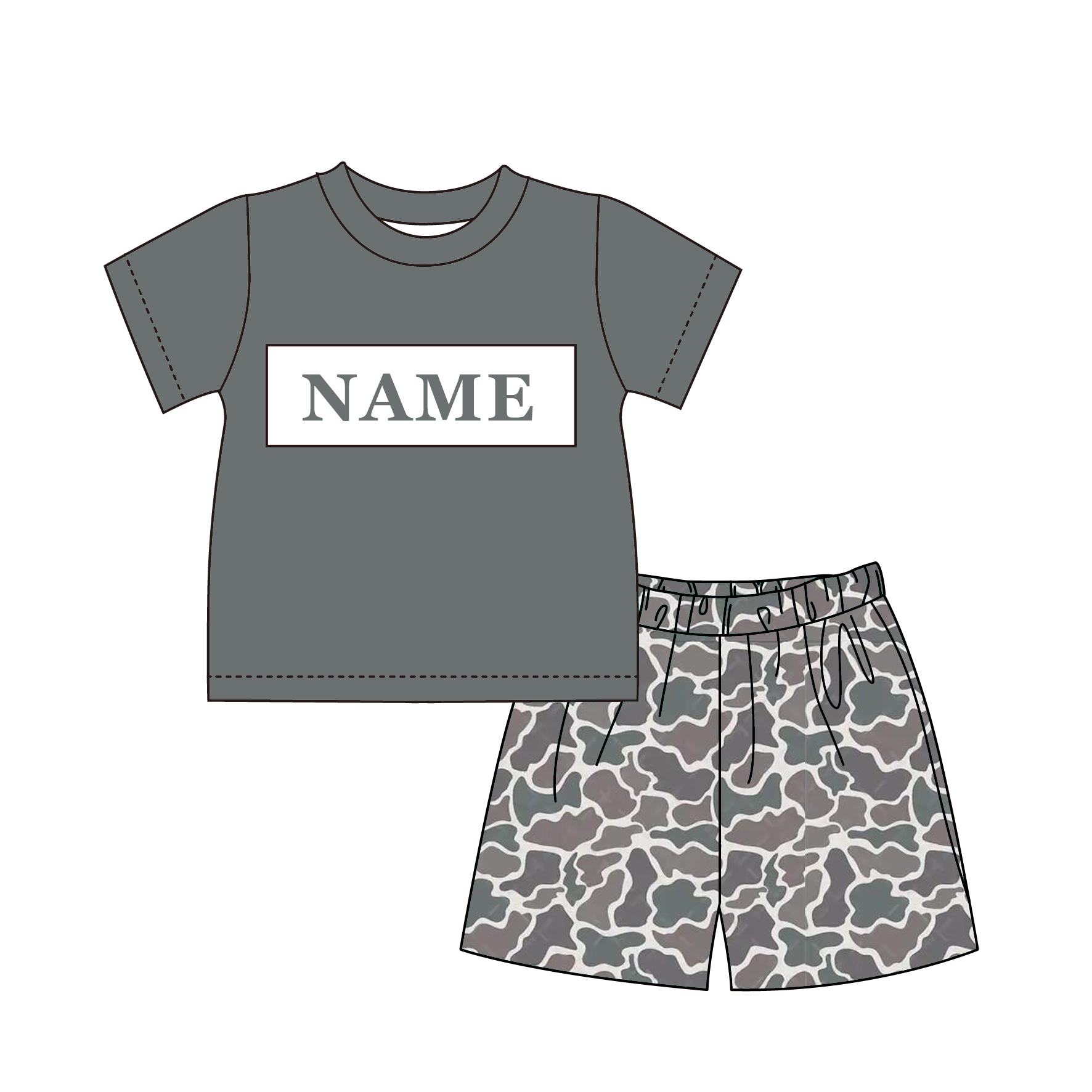 （Pre Order）Siblings Spring&Summer Camouflage Embroidery Smocked Dress,Set&Romper-Customized Name