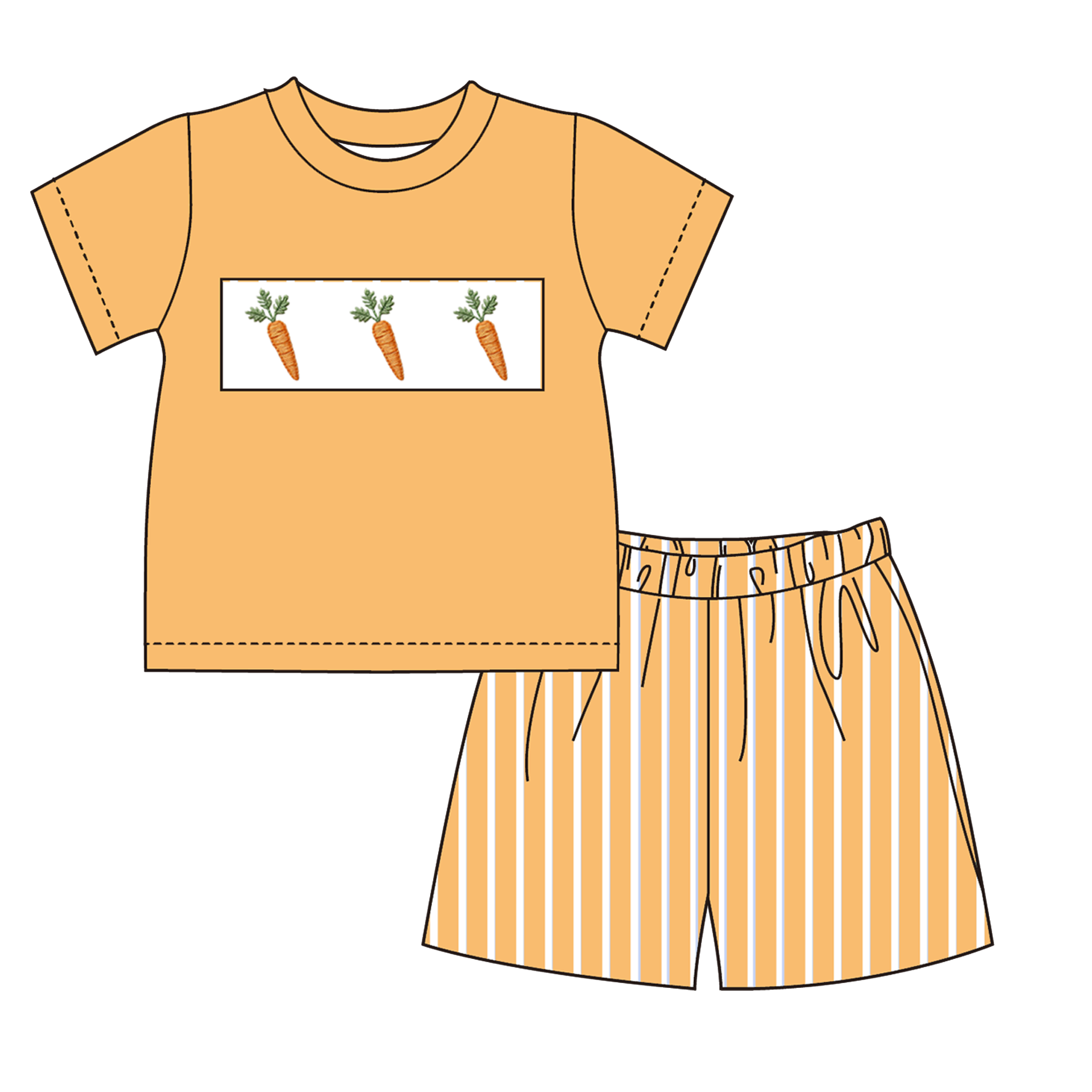 （Pre Order）Siblings Easter Carrot Embroidery Smocked Dress,Set&Romper