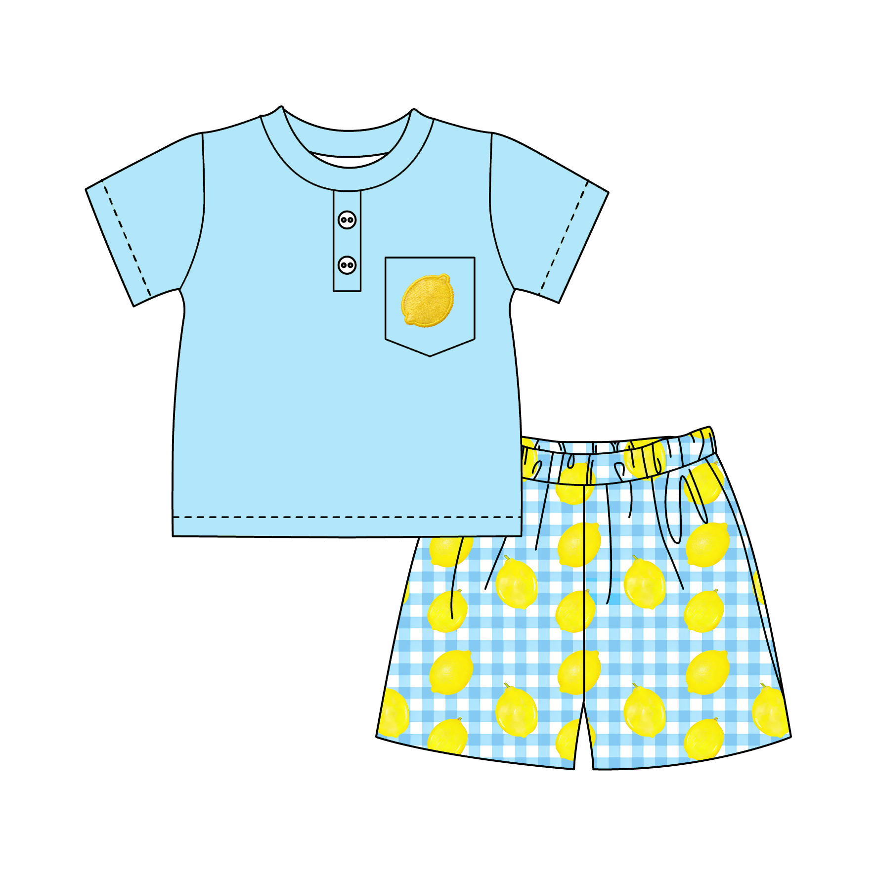 （Pre Order）Siblings Summer Lemon Embroidery Smocked Dress,Bloomer Set&Romper