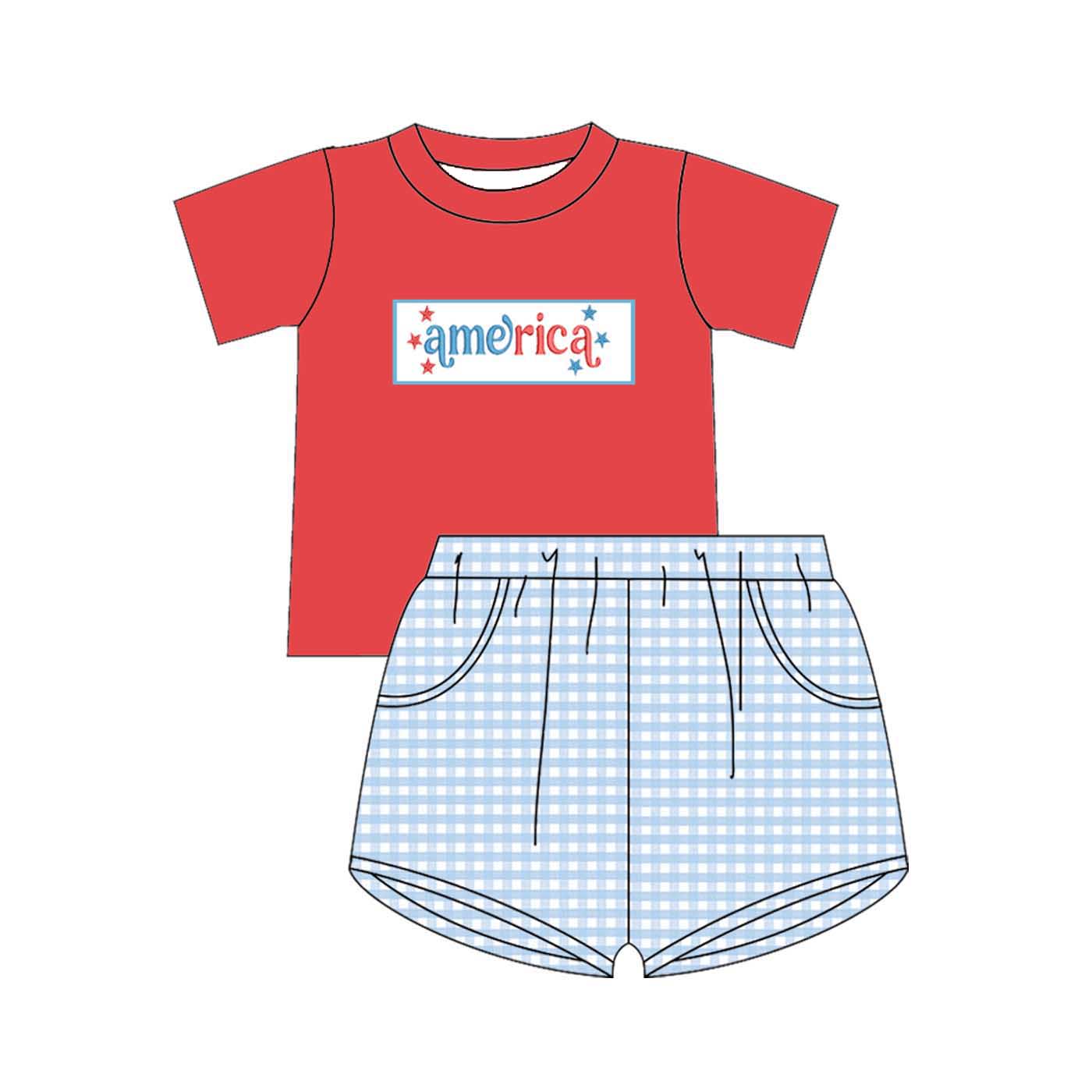 （Pre Order）Siblings Patriotic America Embroidery Smocked Set&Romper-Customized name