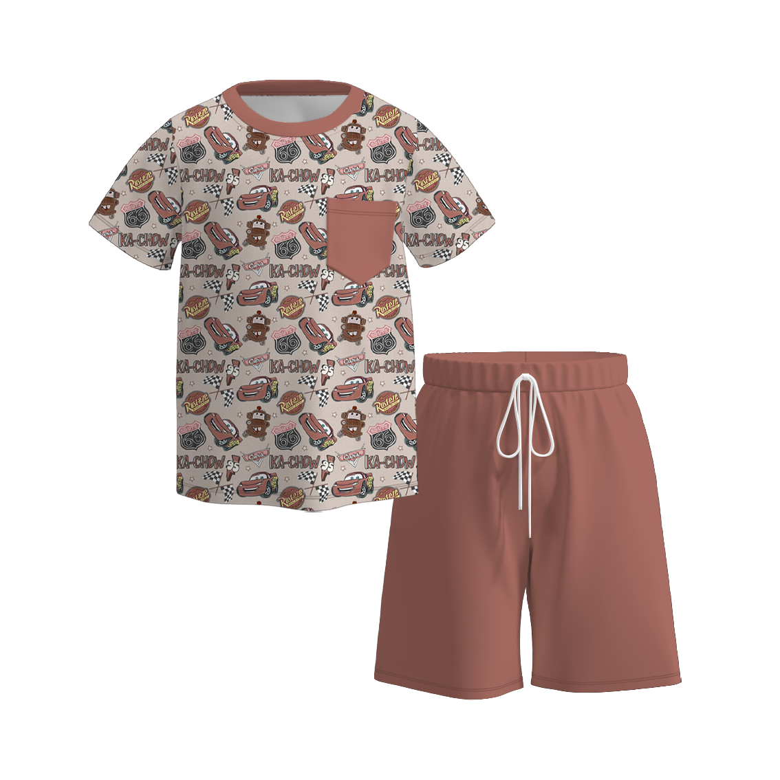 （Pre Order）Family Spring&Summer Cartoon Car Print Dress,Set,Romper&Top