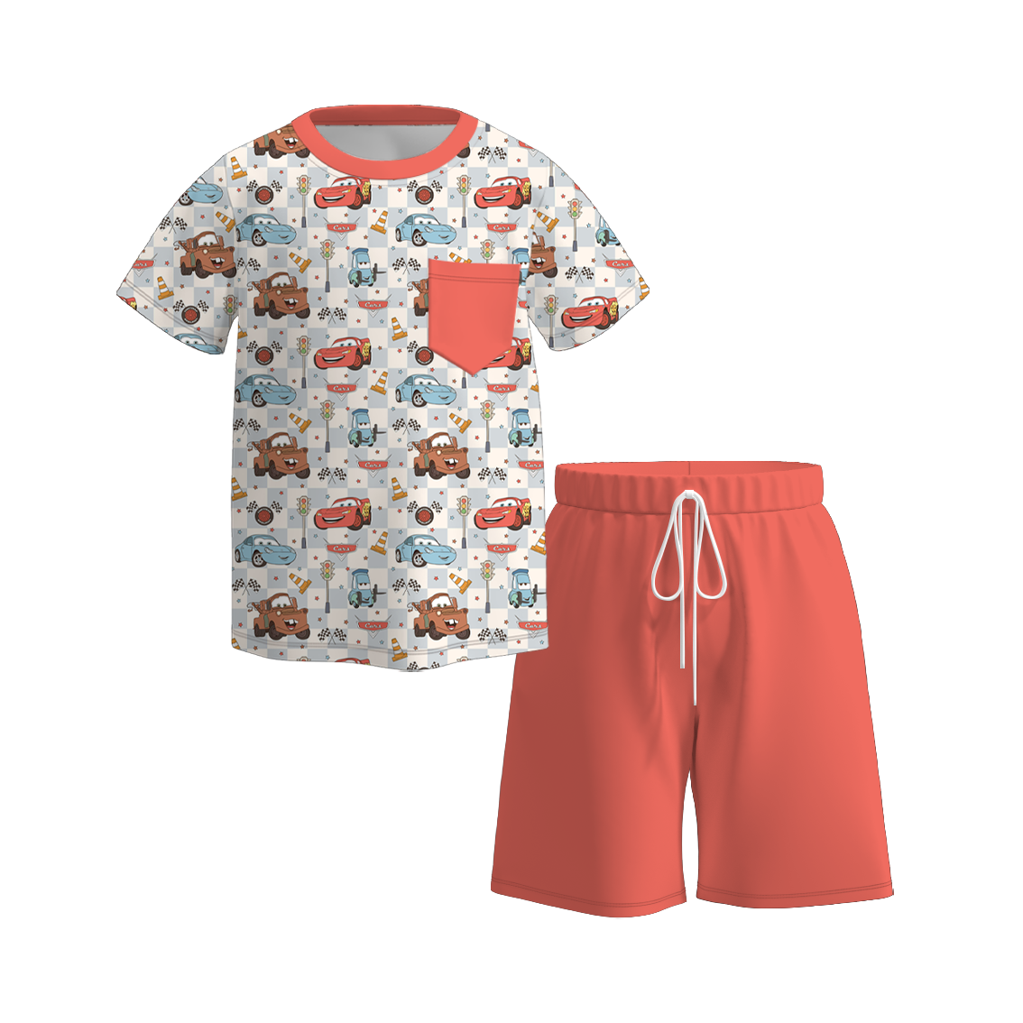 （Pre Order）Family Spring&Summer Cartoon Car Print Dress,Set,Romper&Top