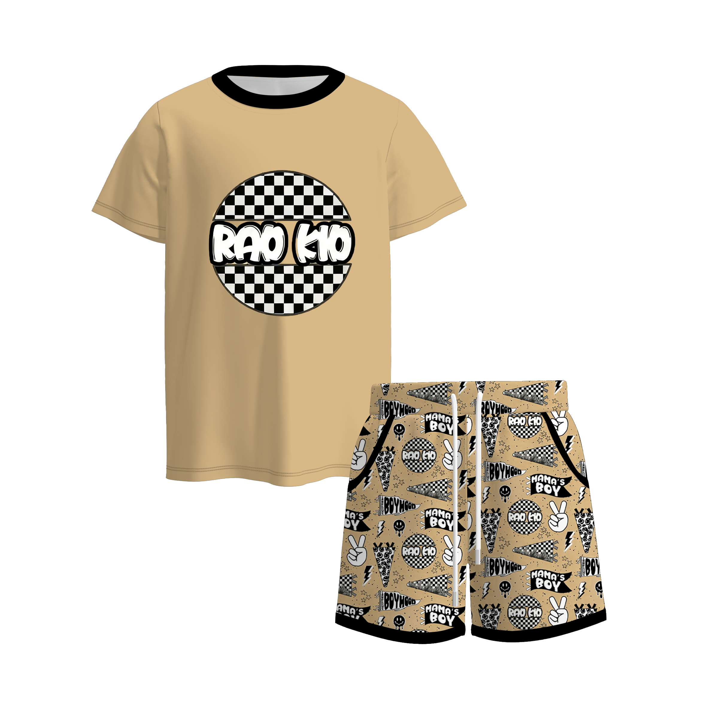 （Pre Order）Brothers MAMA'S BOY Print Set,Top＆Romper