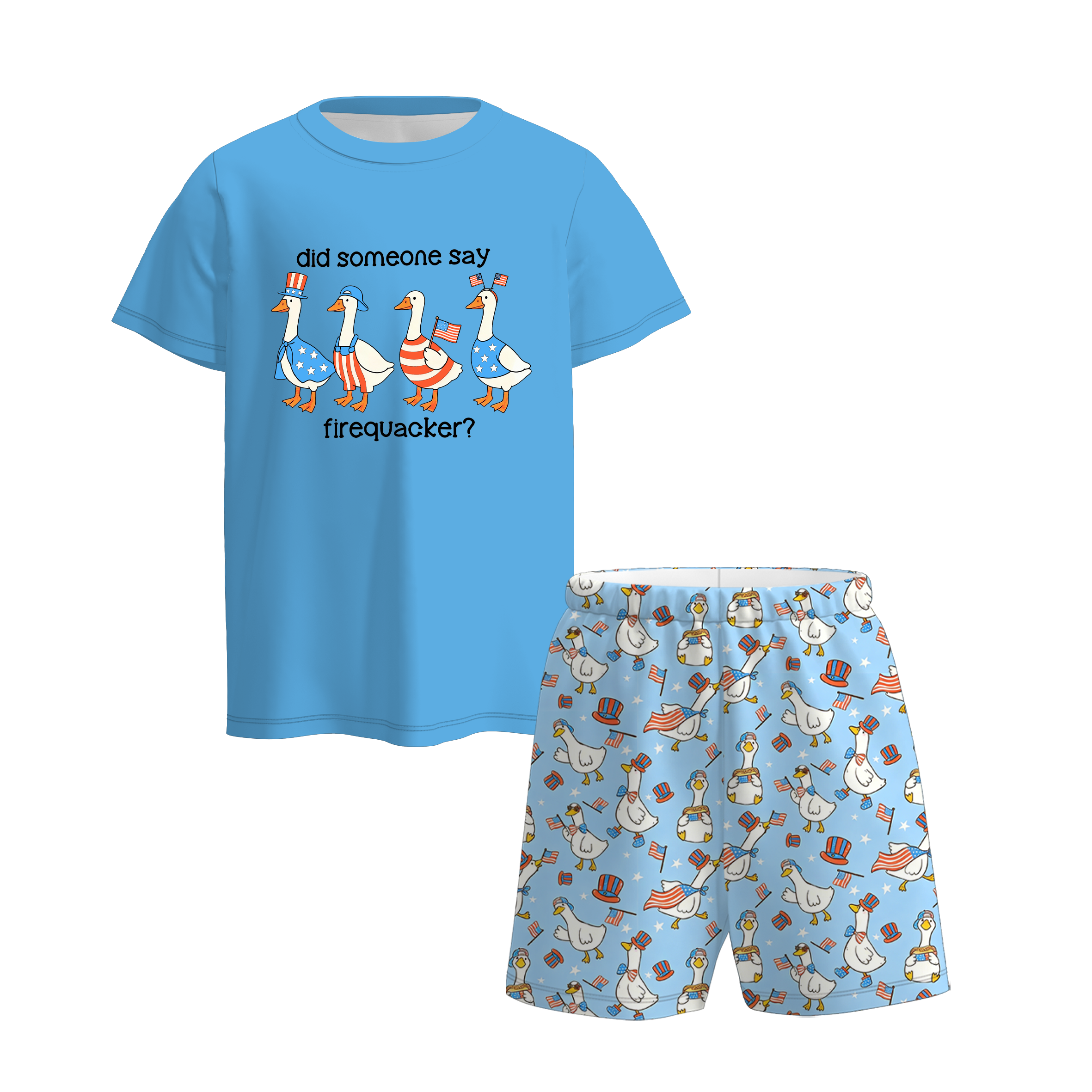 （Pre Order）Mommy and Me Patriotic Goose Print Dress,Set&Pajamas