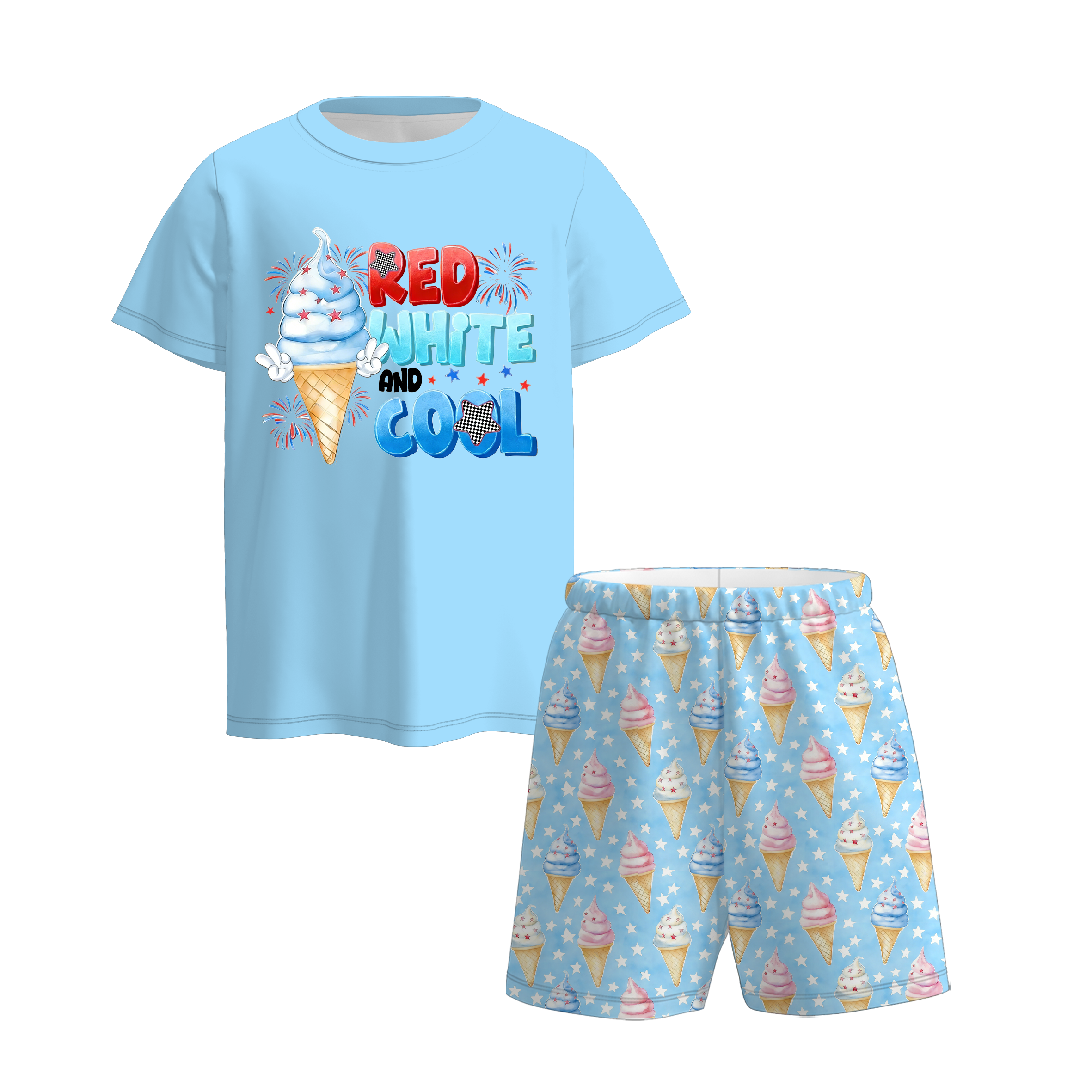 （Pre Order）Mommy and Me Patriotic Ice Cream Print Dress,Set&Pajamas