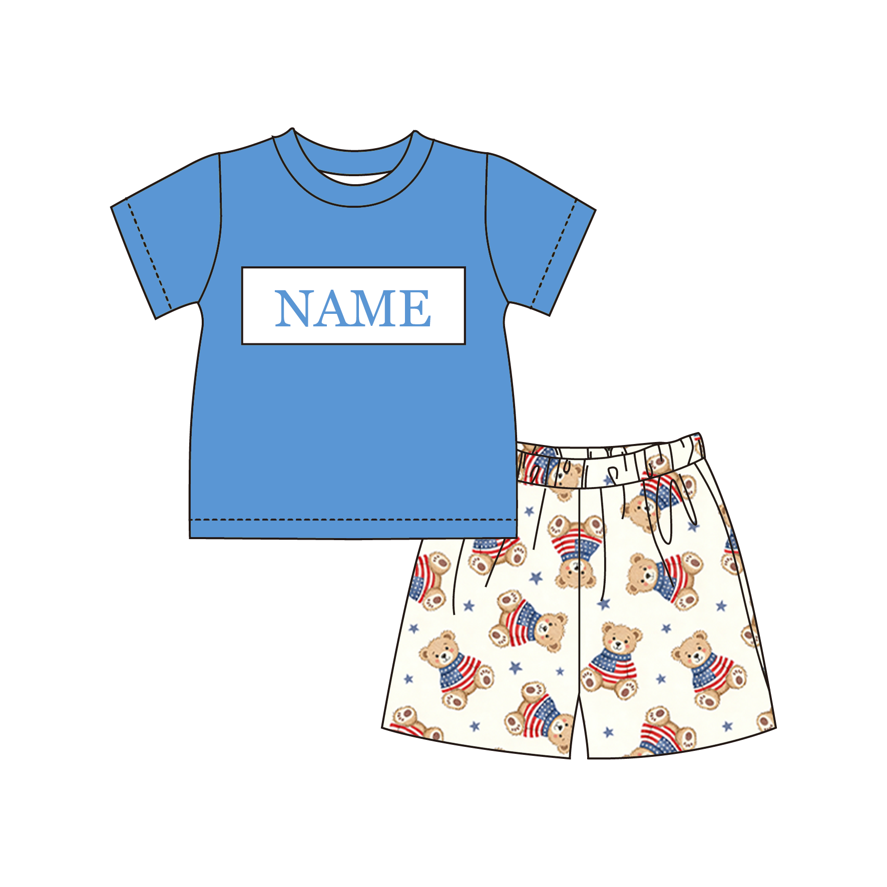（Pre Order）Siblings Patriotic Bear Embroidery Smocked Dress,Set&Romper