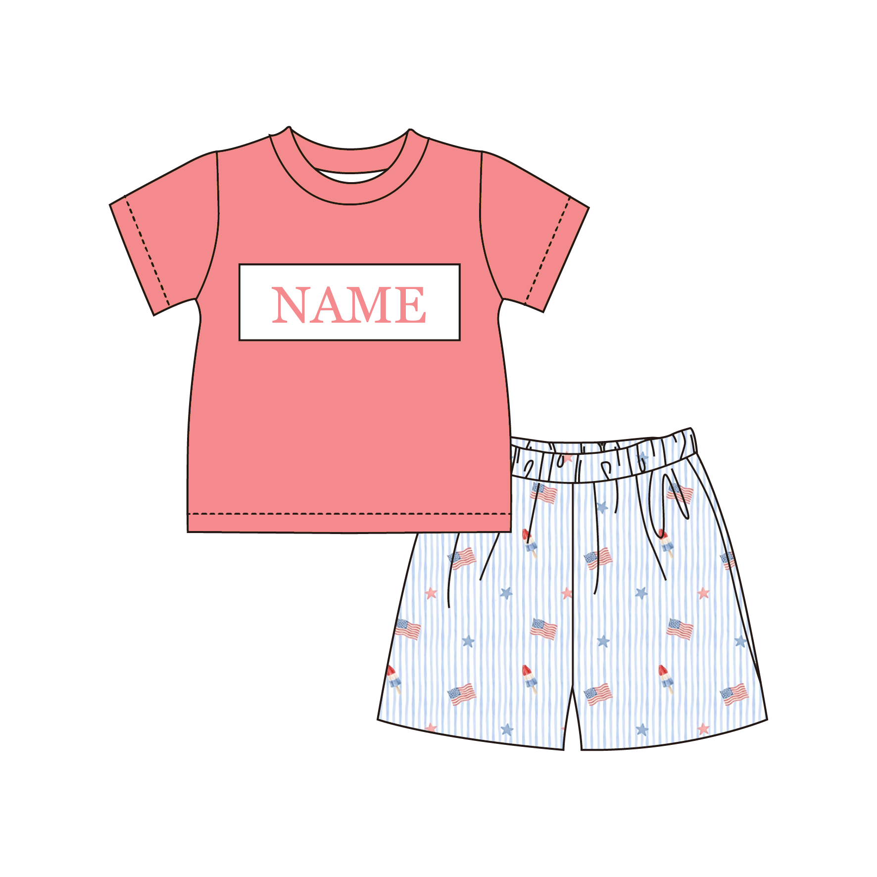 （Pre Order）Siblings Patriotic Embroidery Smocked Dress,Set&Romper