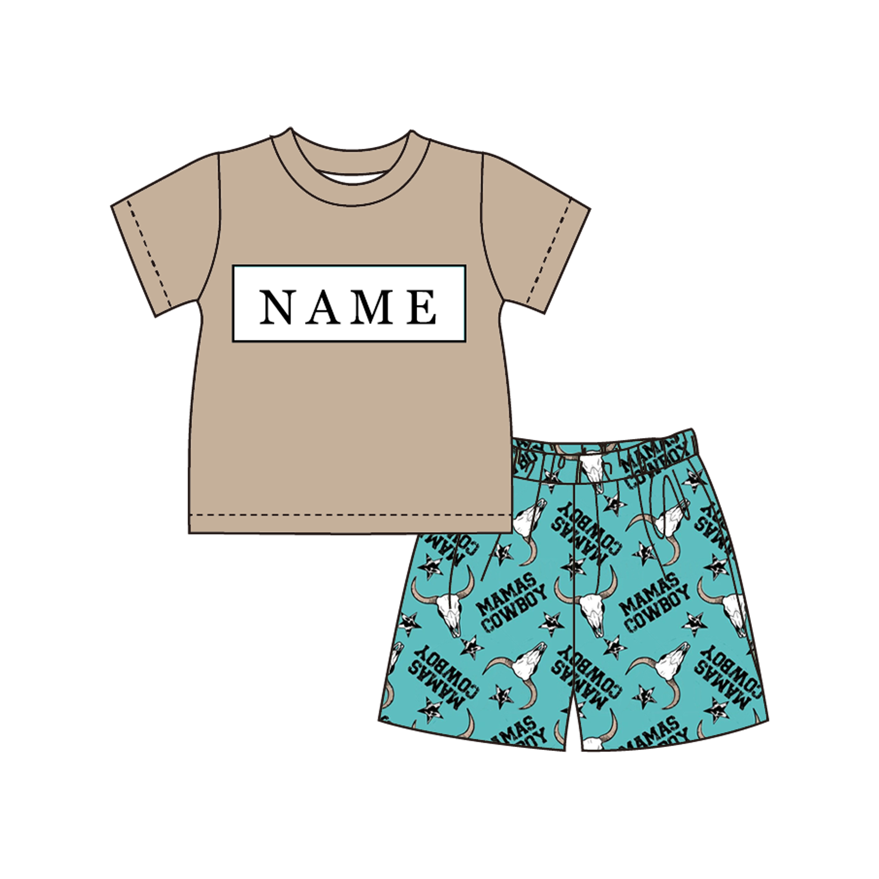 （Pre Order）Brothers Cowboy Embroidery Smocked Set&Romper-Customized name