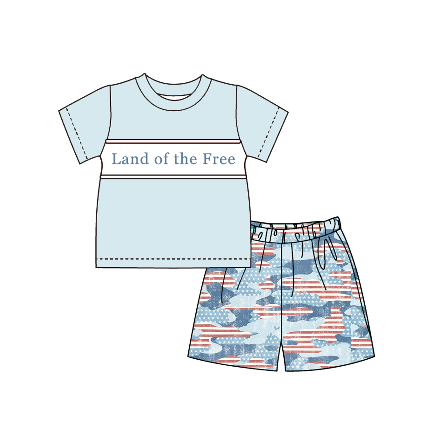 （Pre Order）Siblings Patriotic Land of the Free Embroidery Smocked Dress,Set&Romper-Customized name